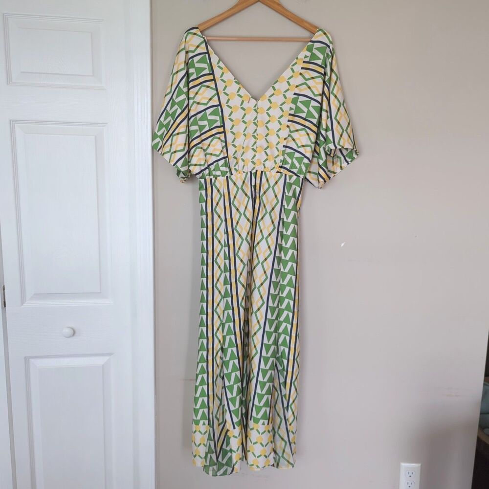 MISA Los Angeles NWT Irena Midi Dress Limoncello Geo Mix Large Satin - Picture 3 of 10